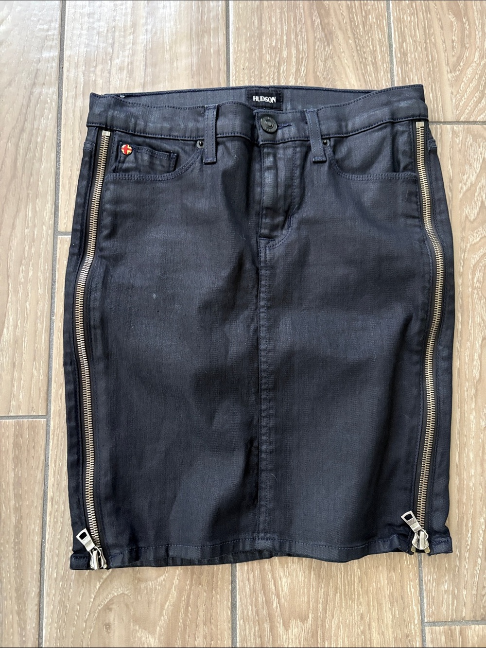 Hudson Jeans Black stretch Denim Jean Zipper Pencil Skirt biker core Women’s 26